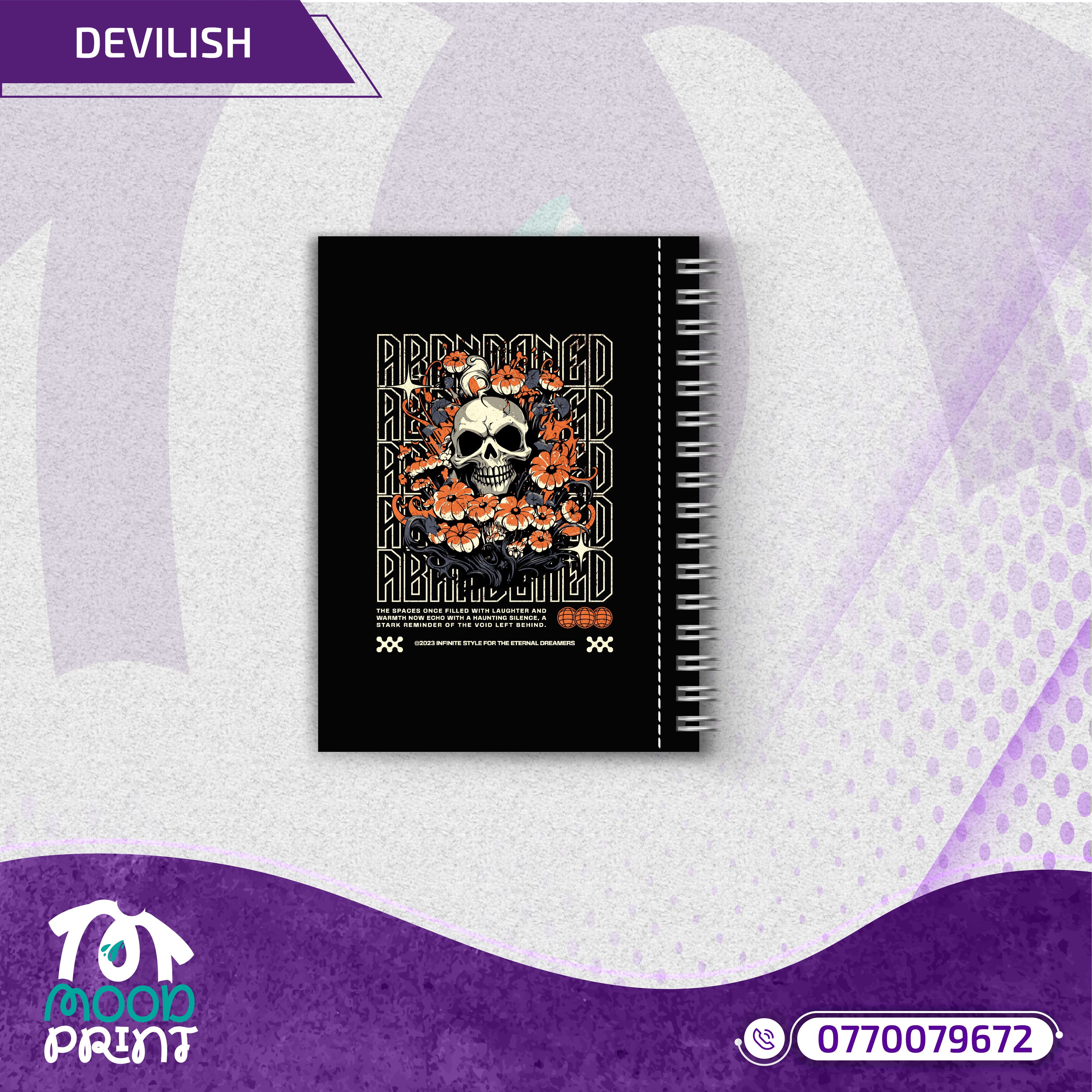 Reborn Skull Abandoned Floral Notebook black