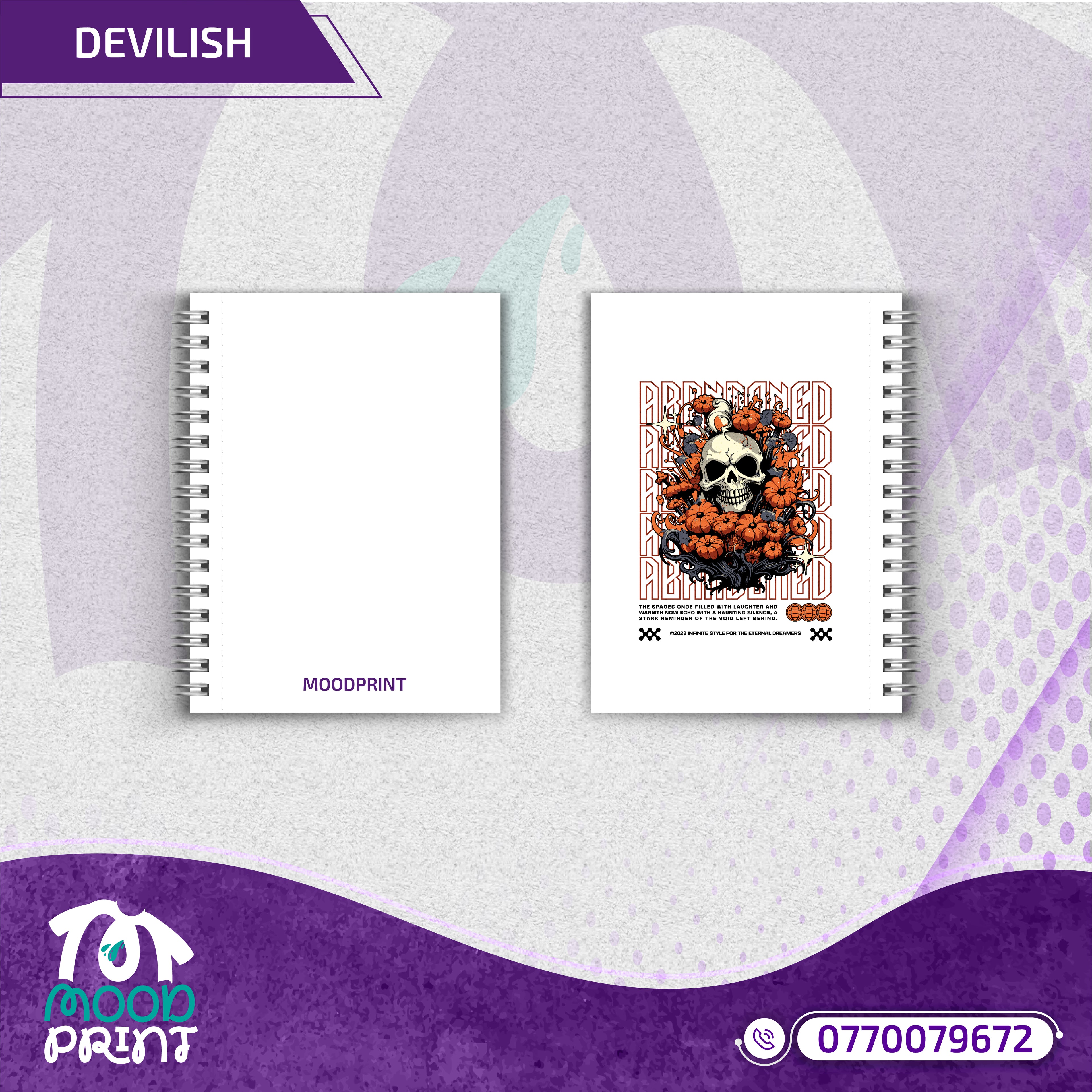 Reborn Skull Abandoned Floral Notebook white