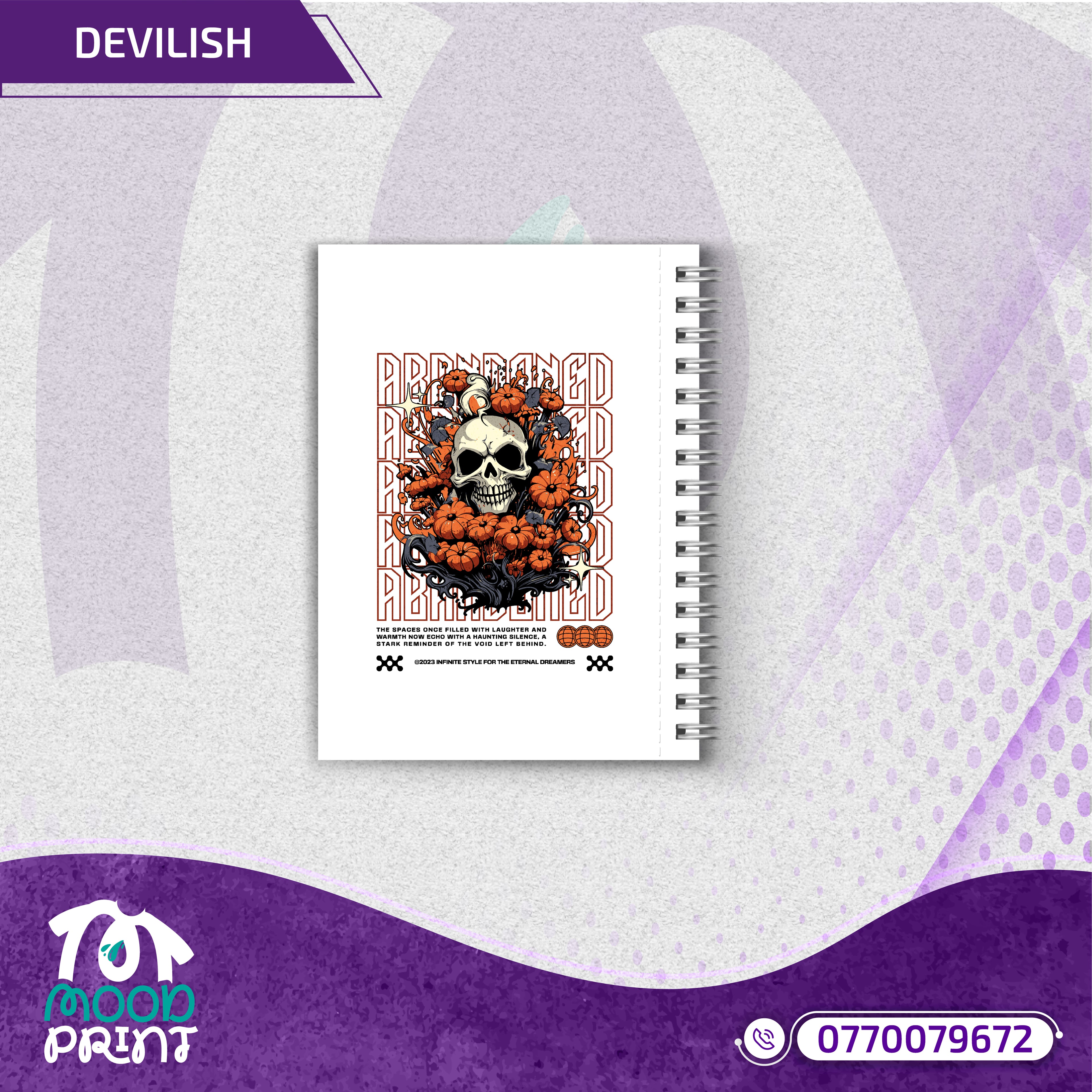 Reborn Skull Abandoned Floral Notebook white