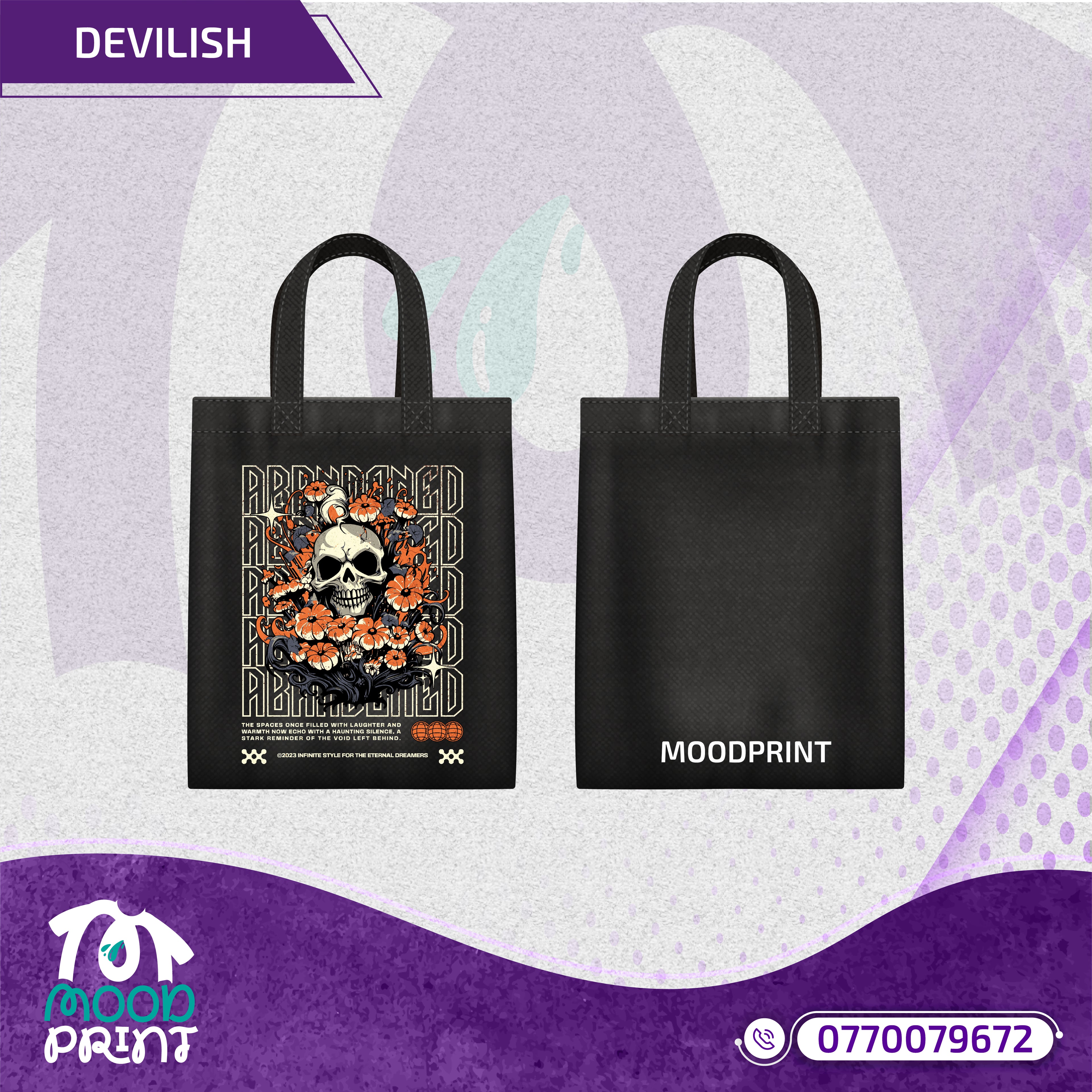 Reborn Skull Abandoned Floral Tote Bags black