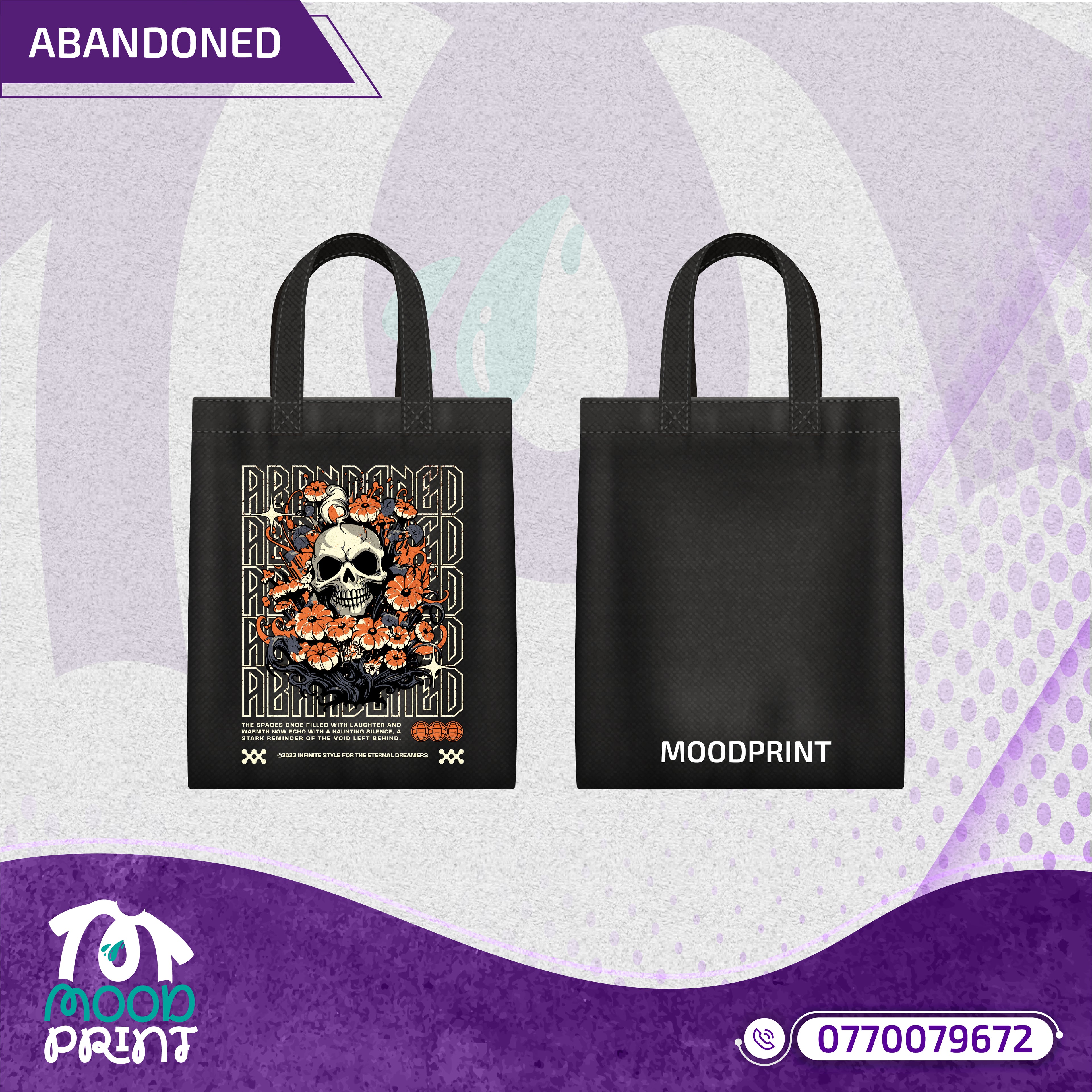 ABANDONED Design Tote Bags black