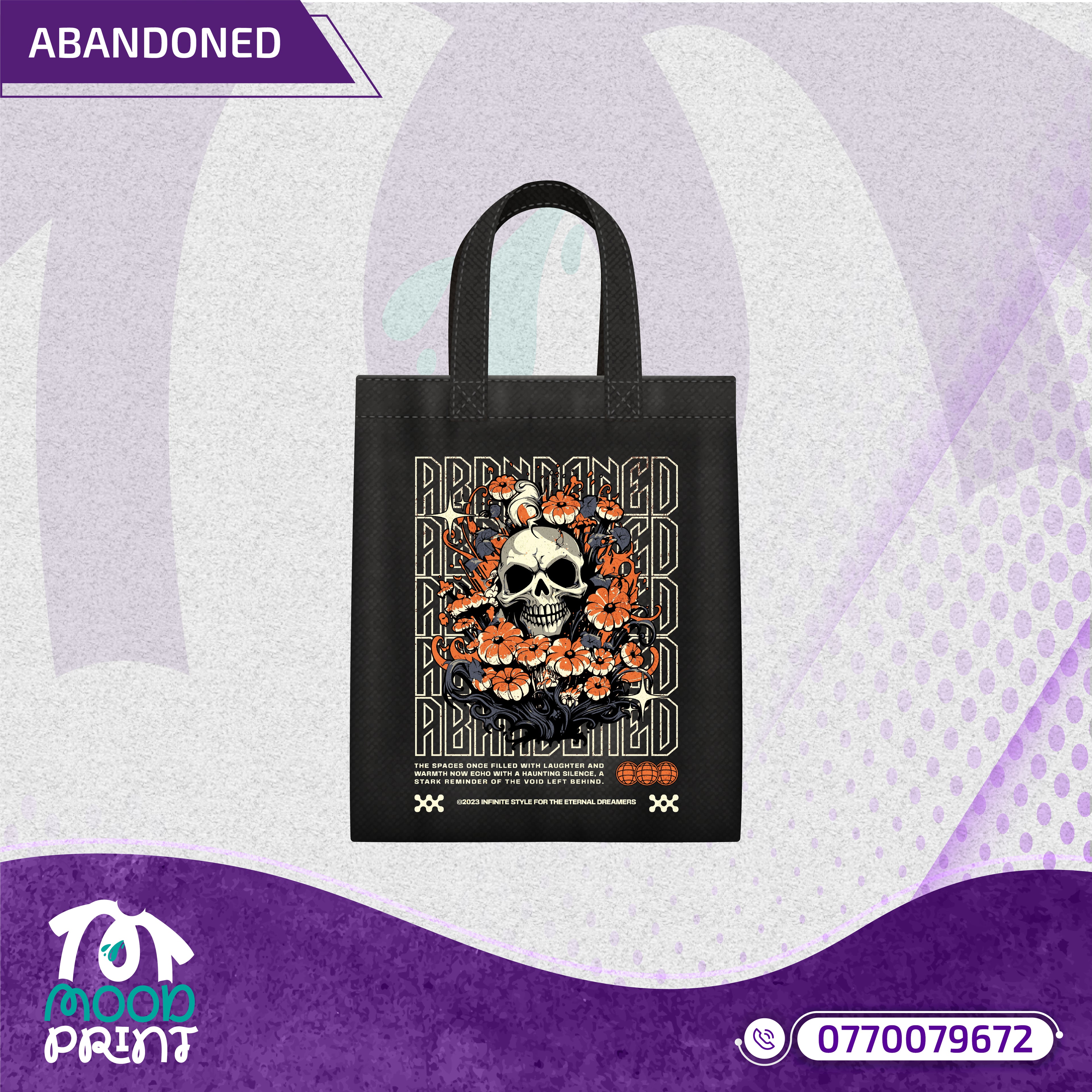 ABANDONED Design Tote Bags black
