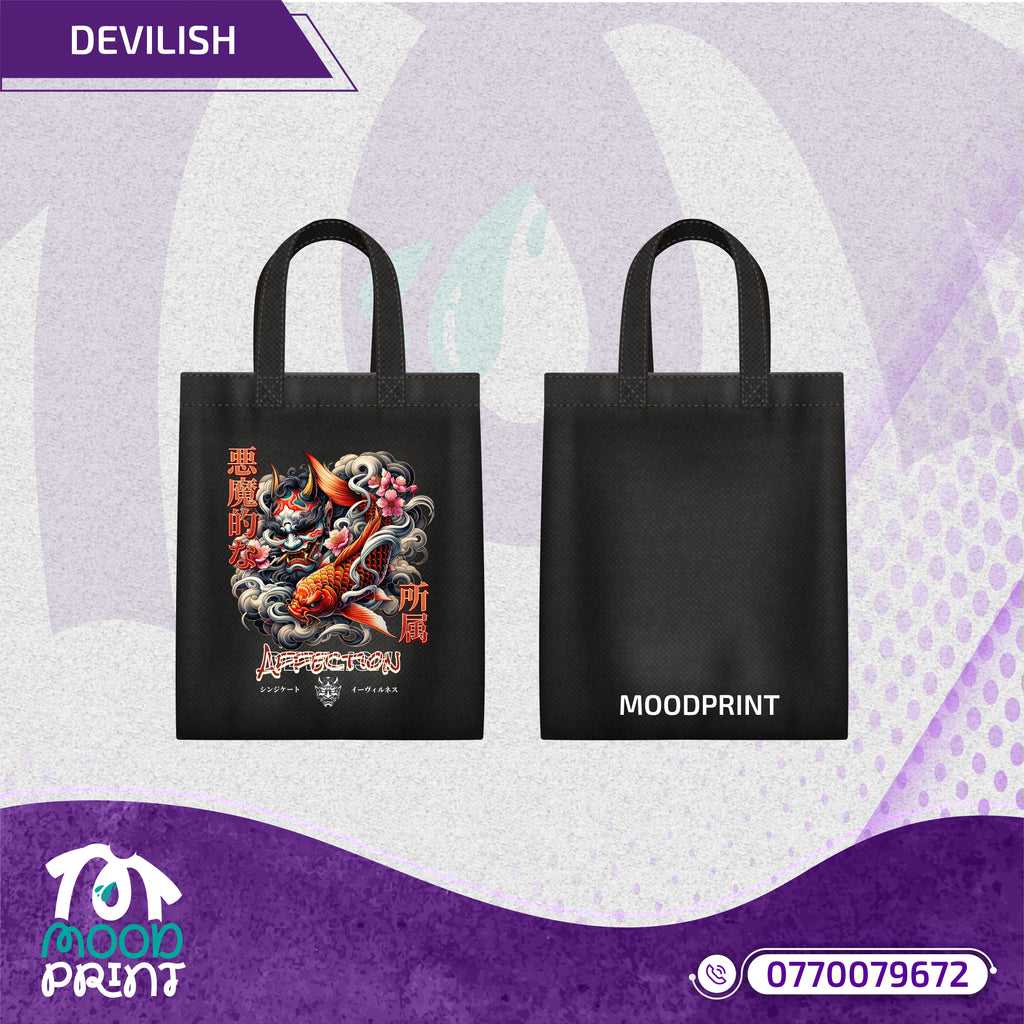 Devilish Infernal Waves Japanese Tote Bags black