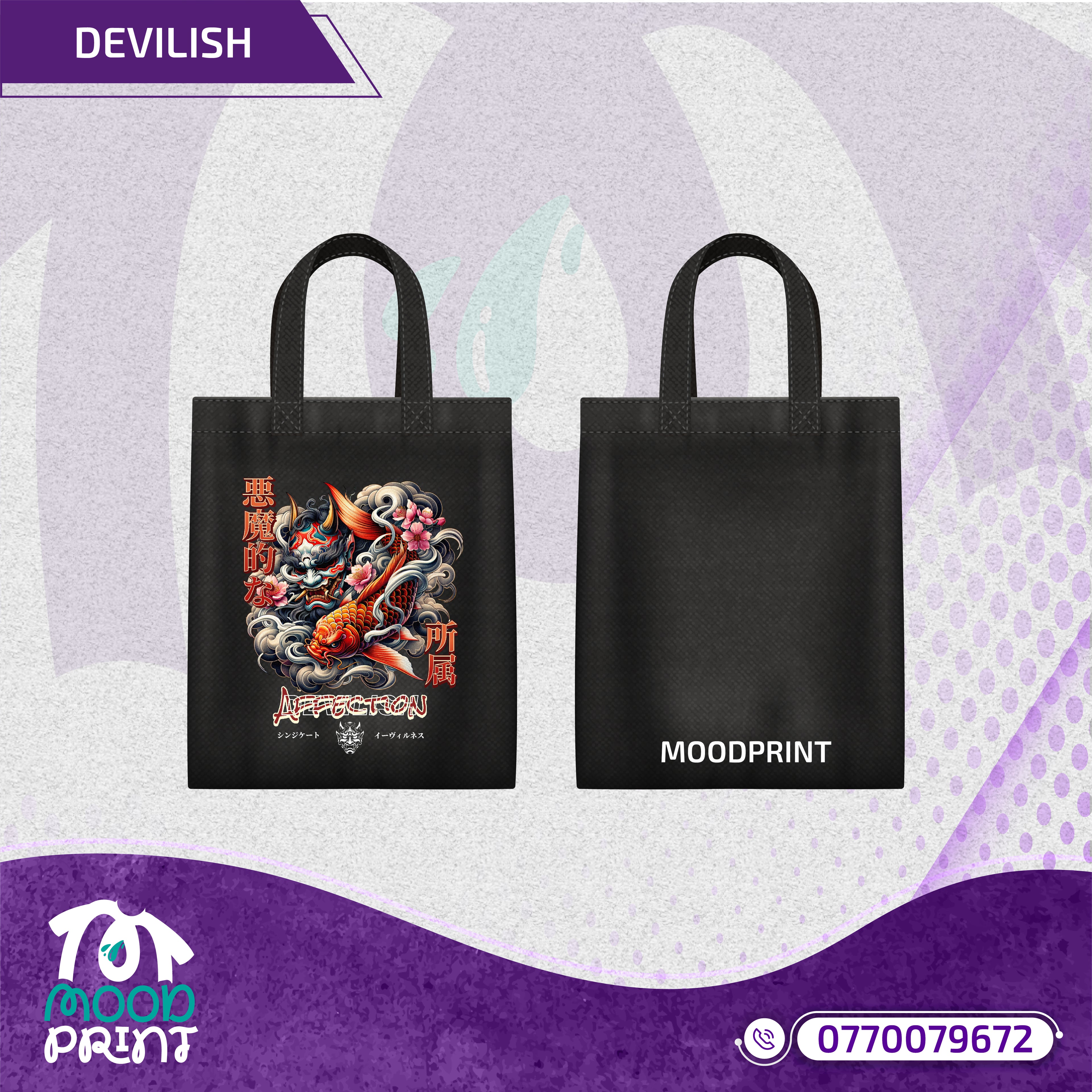 Devilish Infernal Waves Japanese Tote Bags black