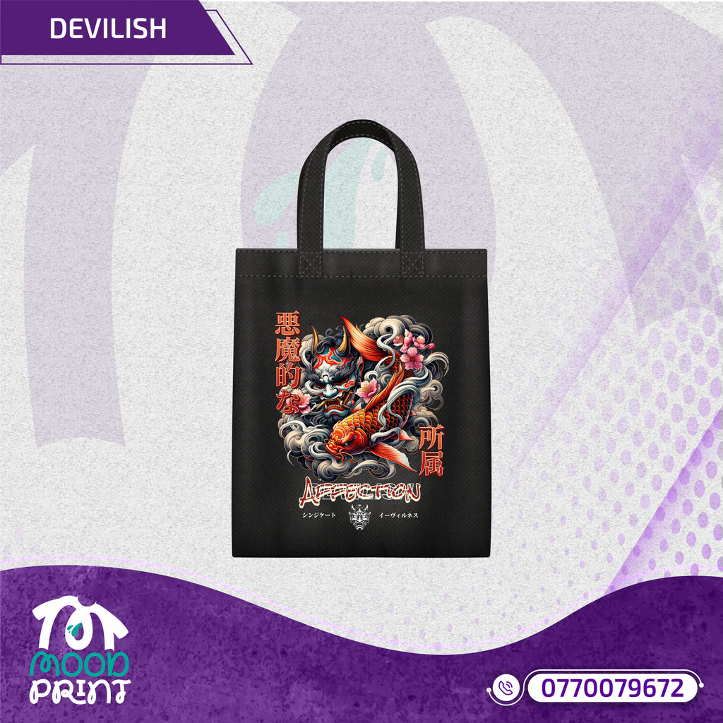 Devilish Infernal Waves Japanese Tote Bags black