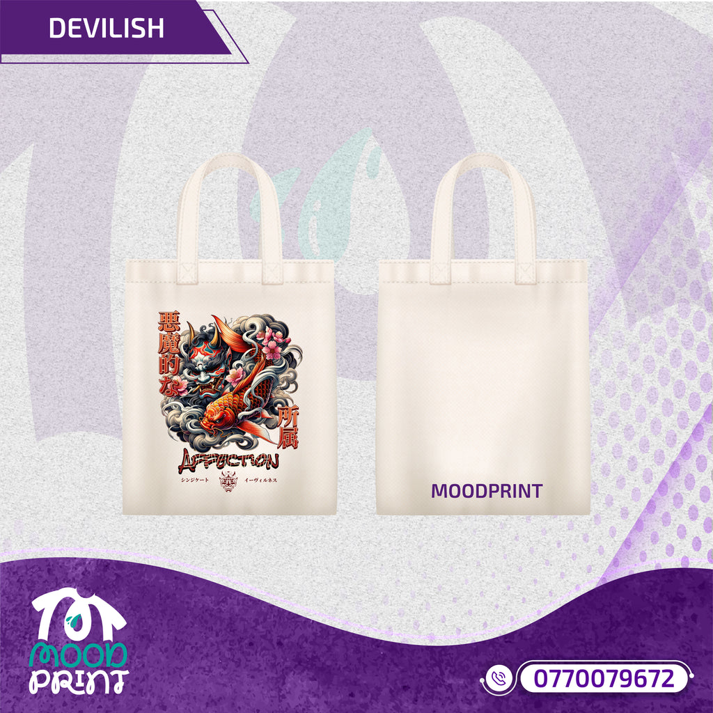 Devilish Infernal Waves Japanese Tote Bags white