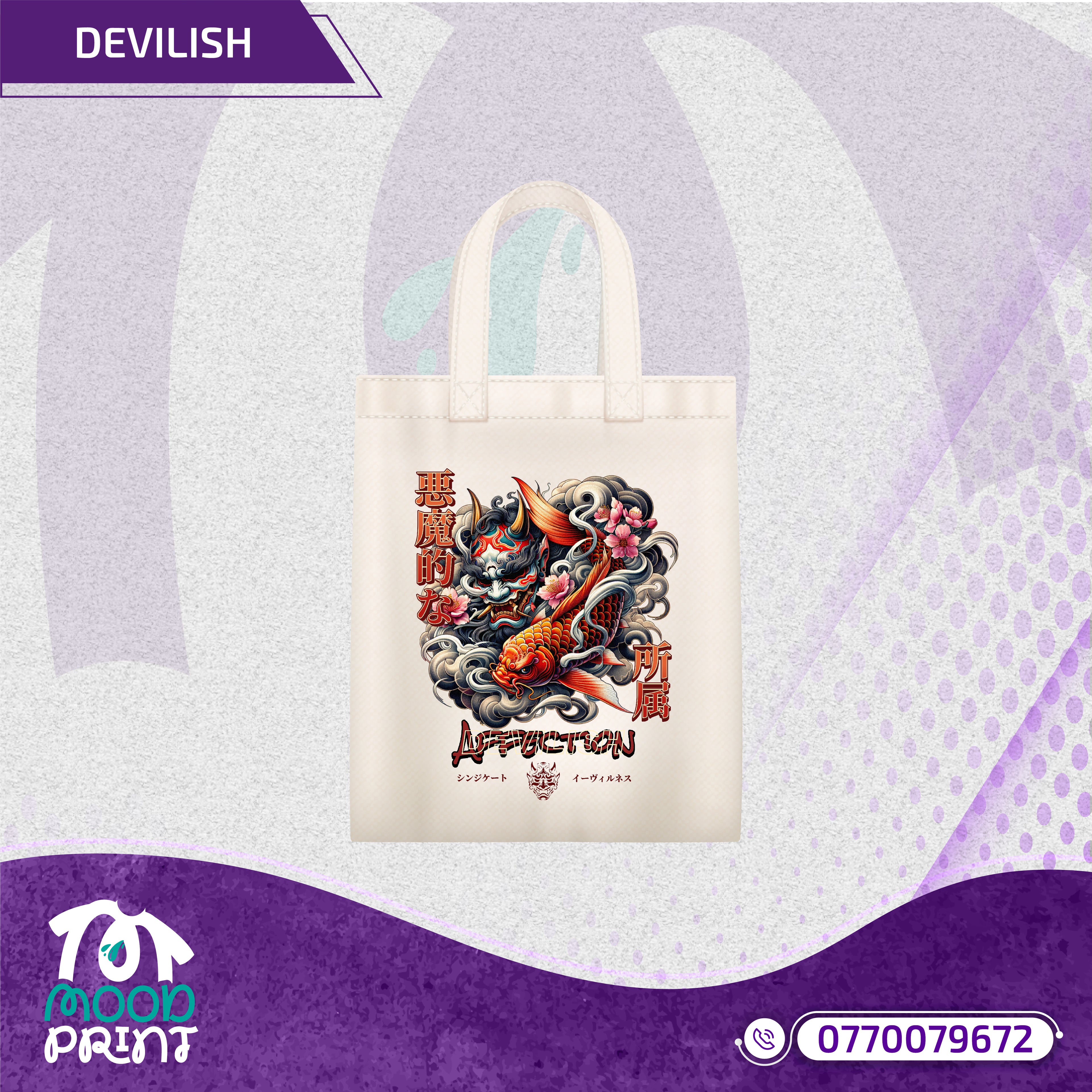 Devilish Infernal Waves Japanese Tote Bags white