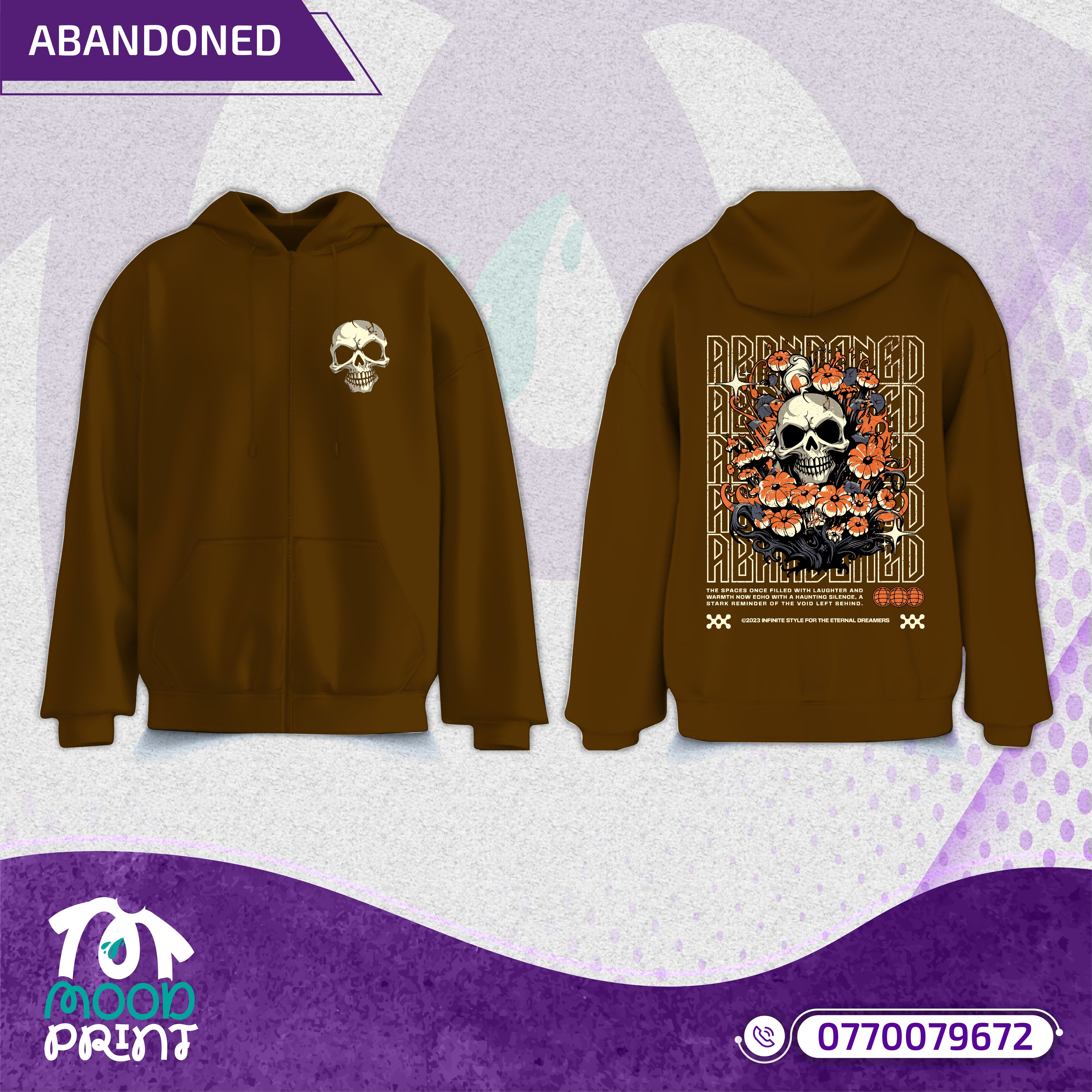 ABANDONED Unisex Design Zipup Hoodie