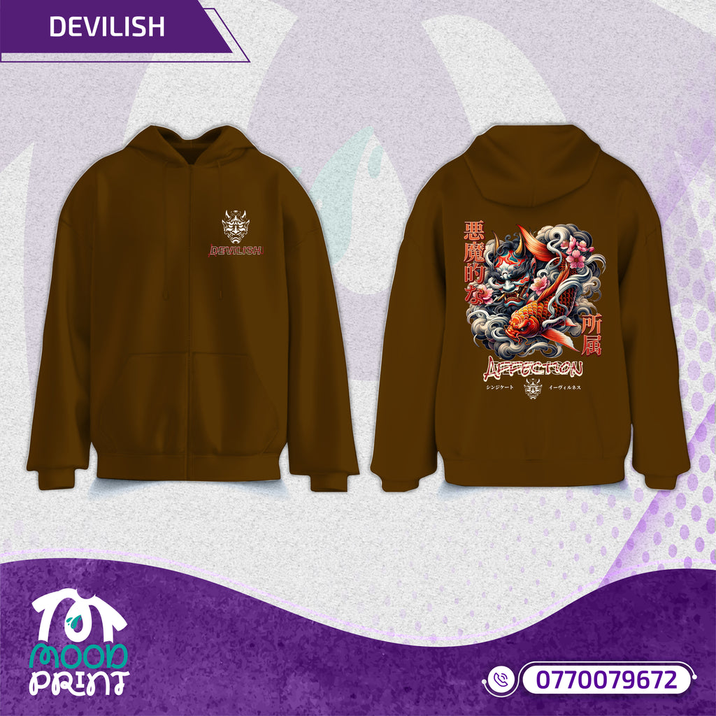 Devilish Infernal Waves Japanese Unisex Zipup hoodie