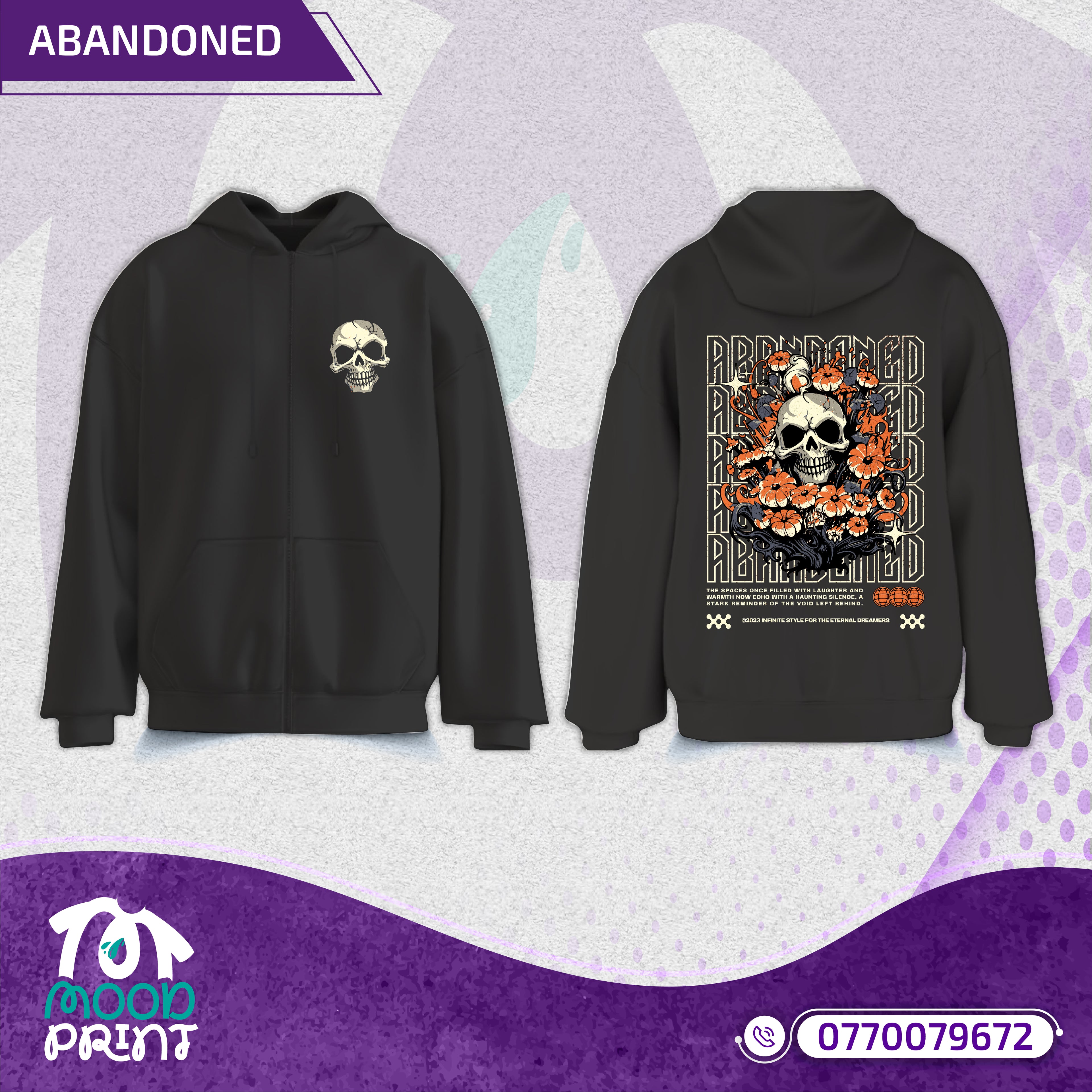 ABANDONED Unisex Design Zipup Hoodie