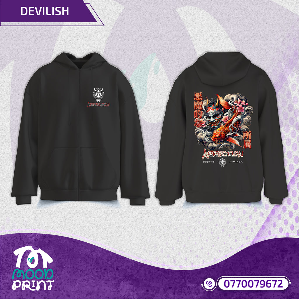 Devilish Infernal Waves Japanese Unisex Zipup hoodie