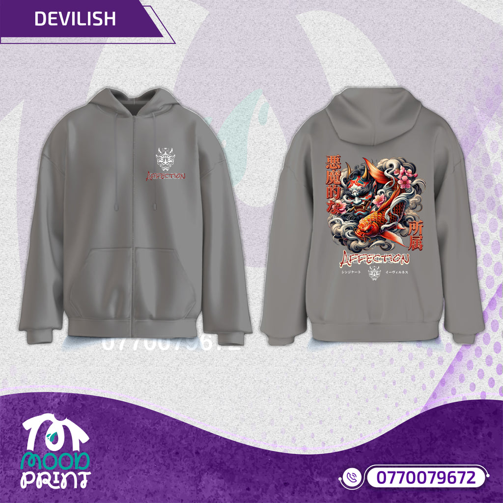 Devilish Infernal Waves Japanese Unisex Zipup hoodie