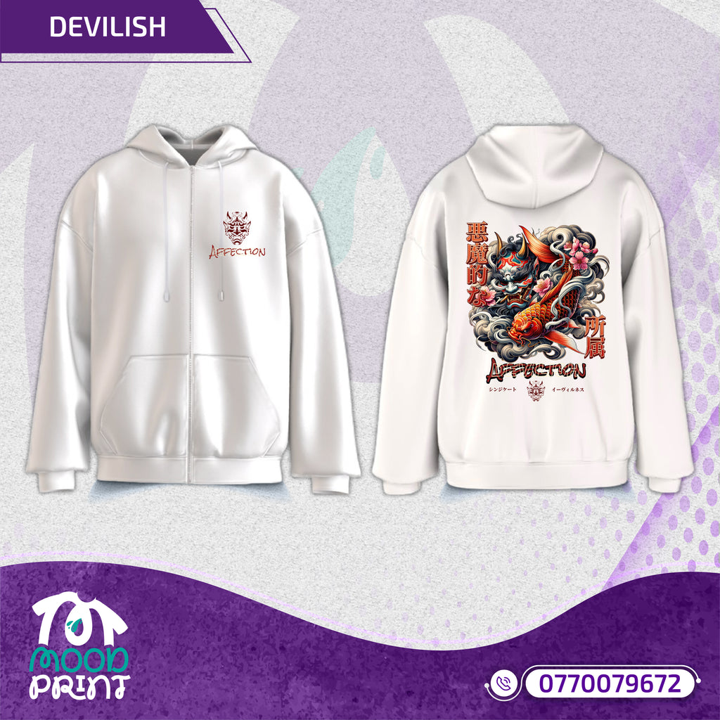 Devilish Infernal Waves Japanese Unisex Zipup hoodie