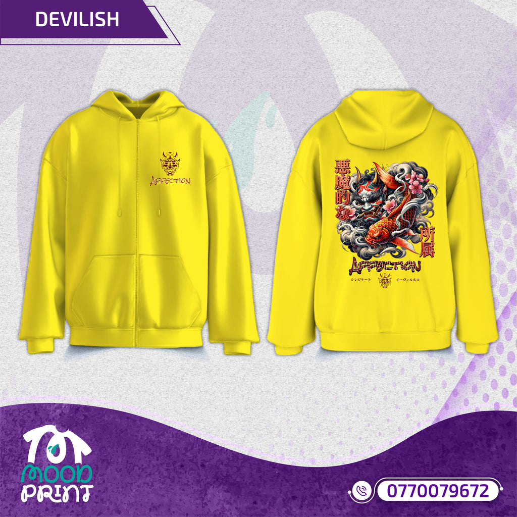 Devilish Infernal Waves Japanese Unisex Zipup hoodie