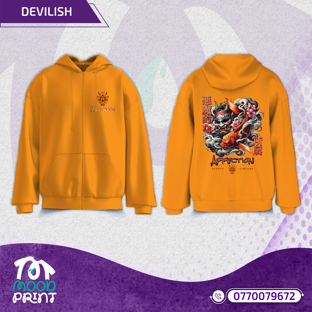 Devilish Infernal Waves Japanese Unisex Zipup hoodie
