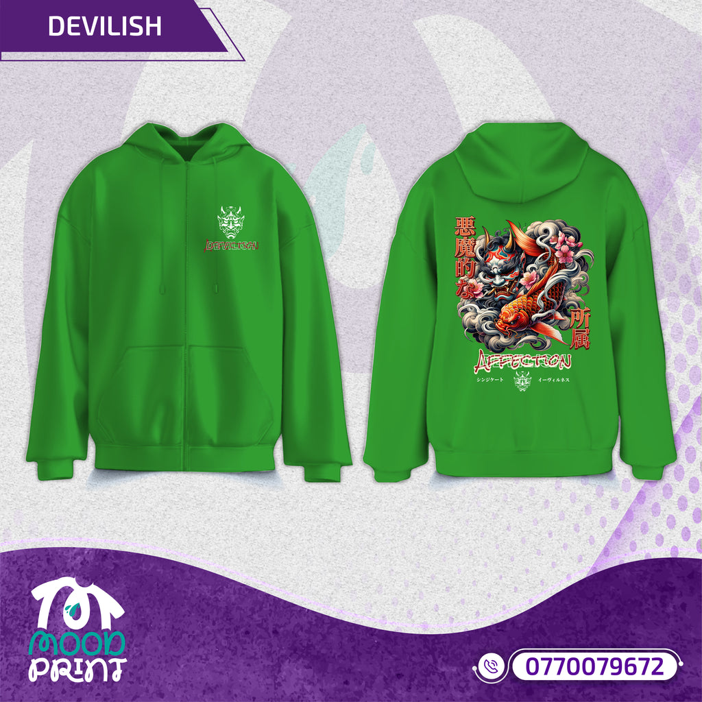 Devilish Infernal Waves Japanese Unisex Zipup hoodie