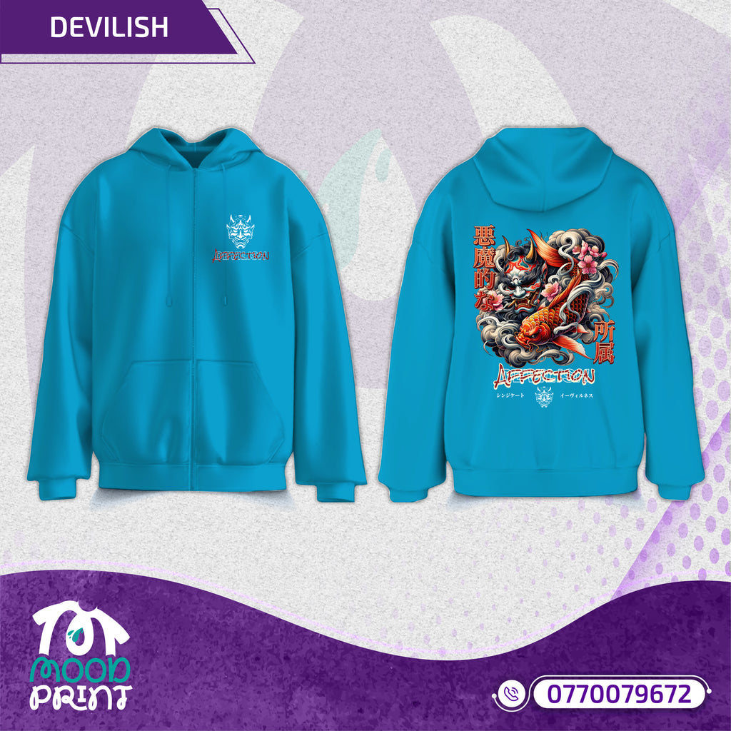 Devilish Infernal Waves Japanese Unisex Zipup hoodie