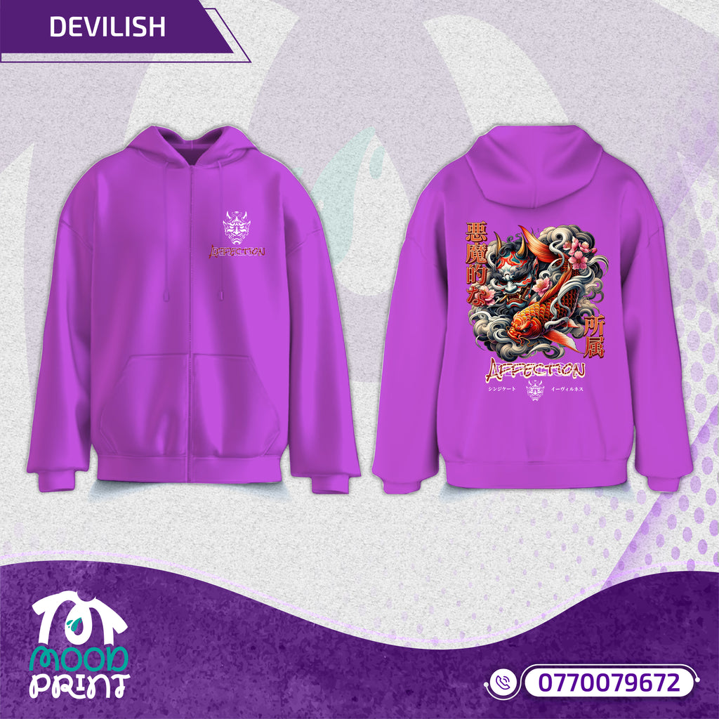 Devilish Infernal Waves Japanese Unisex Zipup hoodie