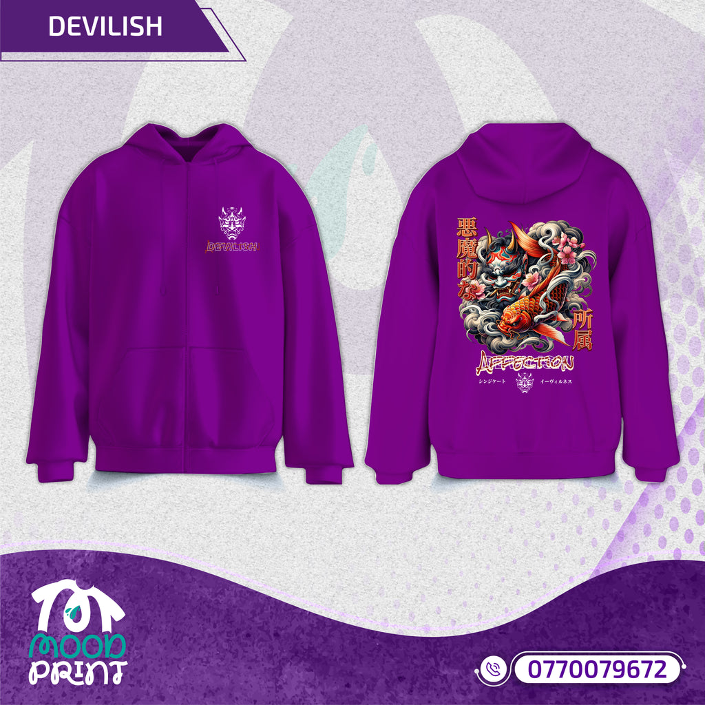 Devilish Infernal Waves Japanese Unisex Zipup hoodie